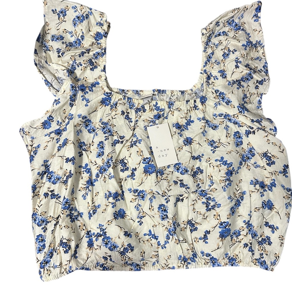 A New Day Cream and Blue Floral Blouse